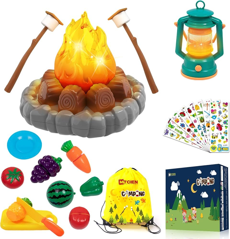 MITCIEN Camping Toys Play Set, Pretend Campfire, Play Food for Kids with Oil Lantern, Pretend Fru... | Amazon (US)