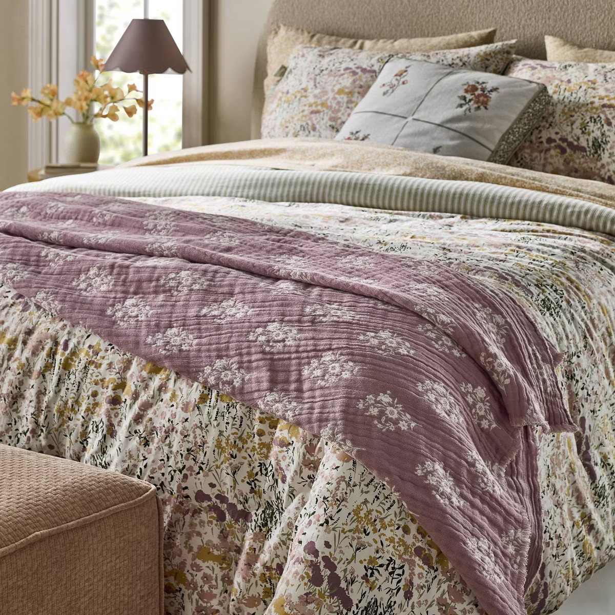 Floral Block Print Jacquard Throw Purple/Cream - Threshold™ designed with Studio McGee | Target
