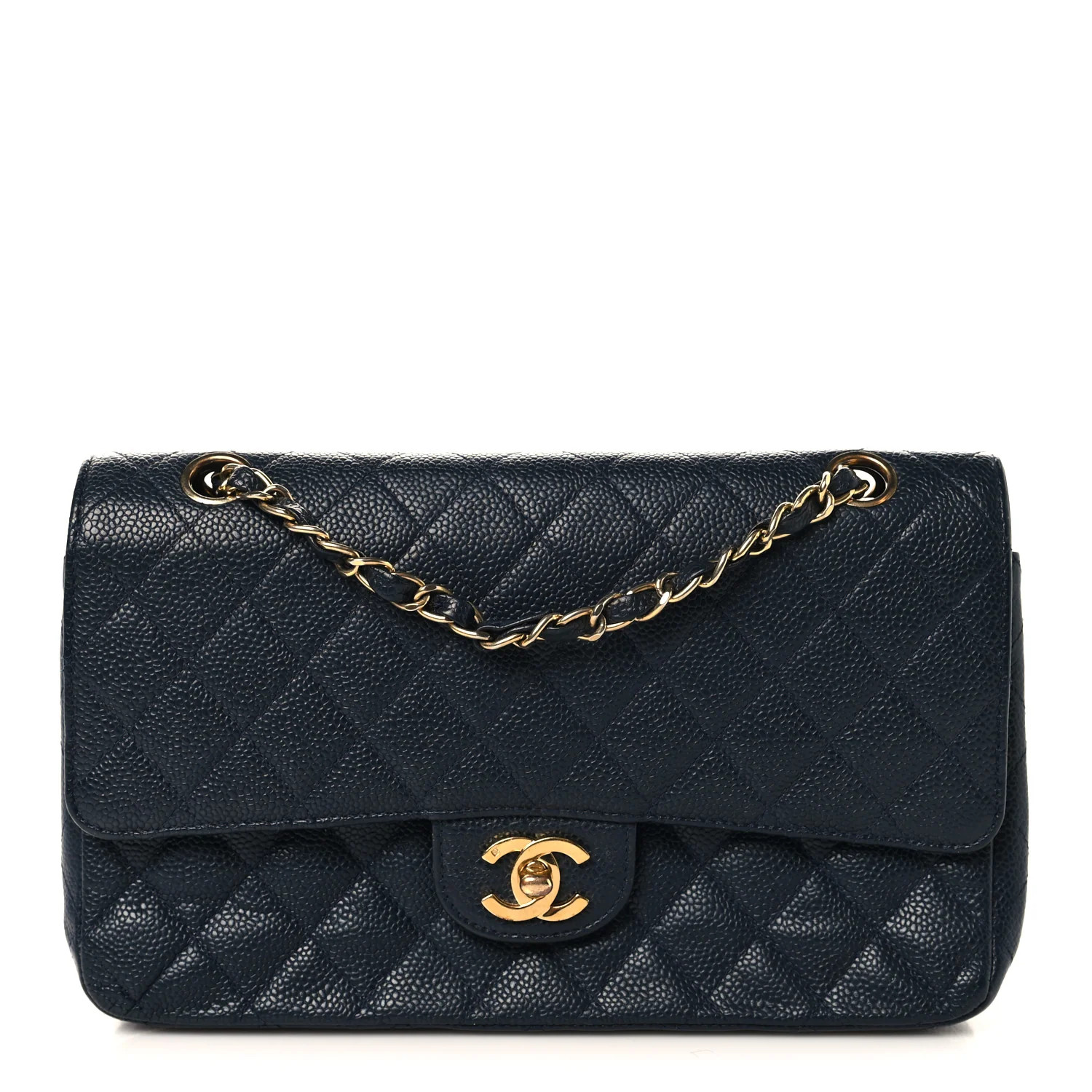 Caviar Quilted Small Double Flap Navy | FASHIONPHILE (US)