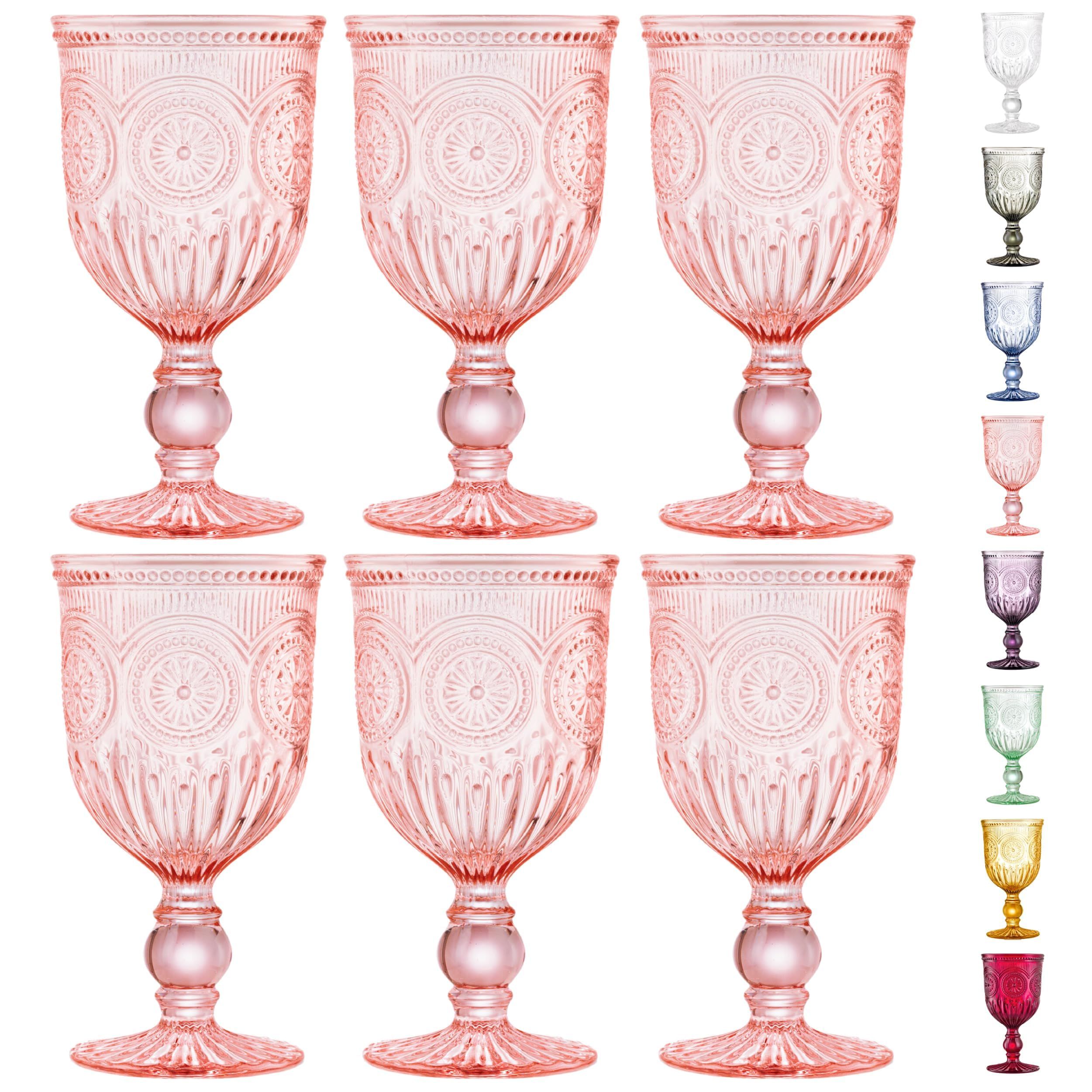 Yungala Pink Wine Glasses set of 6 pink goblets, dishwasher safe vintage pink glassware, pink drinking glasses for a baby shower, wedding, or fancy glassware for everyday. | Amazon (US)