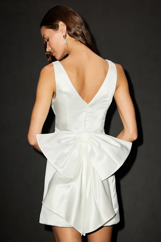 Charming Celebration White Taffeta Bow Mini Dress | Lulus