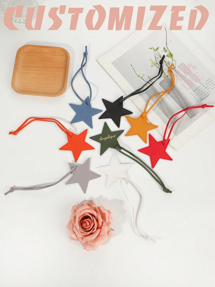 1pc Customizable Luggage Identification Tag, Minimalist DIY Pentagram PU Leather Tassel Keychain Bag Charm,Portable,Practical,Lightweight,Colorful,Cute,Adorable,Kawaii,Y2K,Vacay Vibes/Vacation,Leisure,Commuting,Business Casual,Custom,Personalized,Unique,Customized,Girlfriend,Boyfriend,Family,Friends,Beach Bag | SHEIN