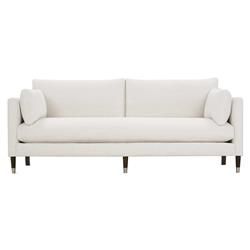 Munson Modern Classic Beige Upholstered Cushion Dark Brown Wood Sofa - 90"W | Kathy Kuo Home