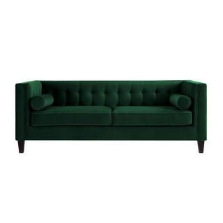 Miah 34 in. Green Velvet 3-Seater Tuxedo Sofa with Removable Cushions | The Home Depot