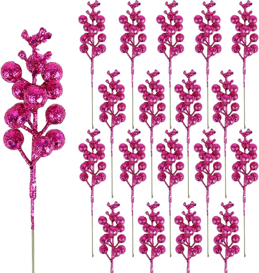 DIYASY Glitter Berry Stems for Christmas Tree Ornaments,20Pcs Red Violet Picks and Sprays Artific... | Amazon (US)