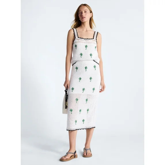 Free Assembly Women's Embroidered Knit Cotton Pencil Midi Skirt, Sizes XS-XXL | Walmart (US)