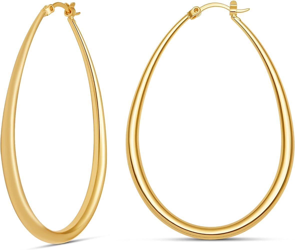 MILLA Oval Hoop Earrings - Gold Hoops or Silver Hoop Earrings for Women, 14k Gold Hoop Earrings &... | Amazon (US)
