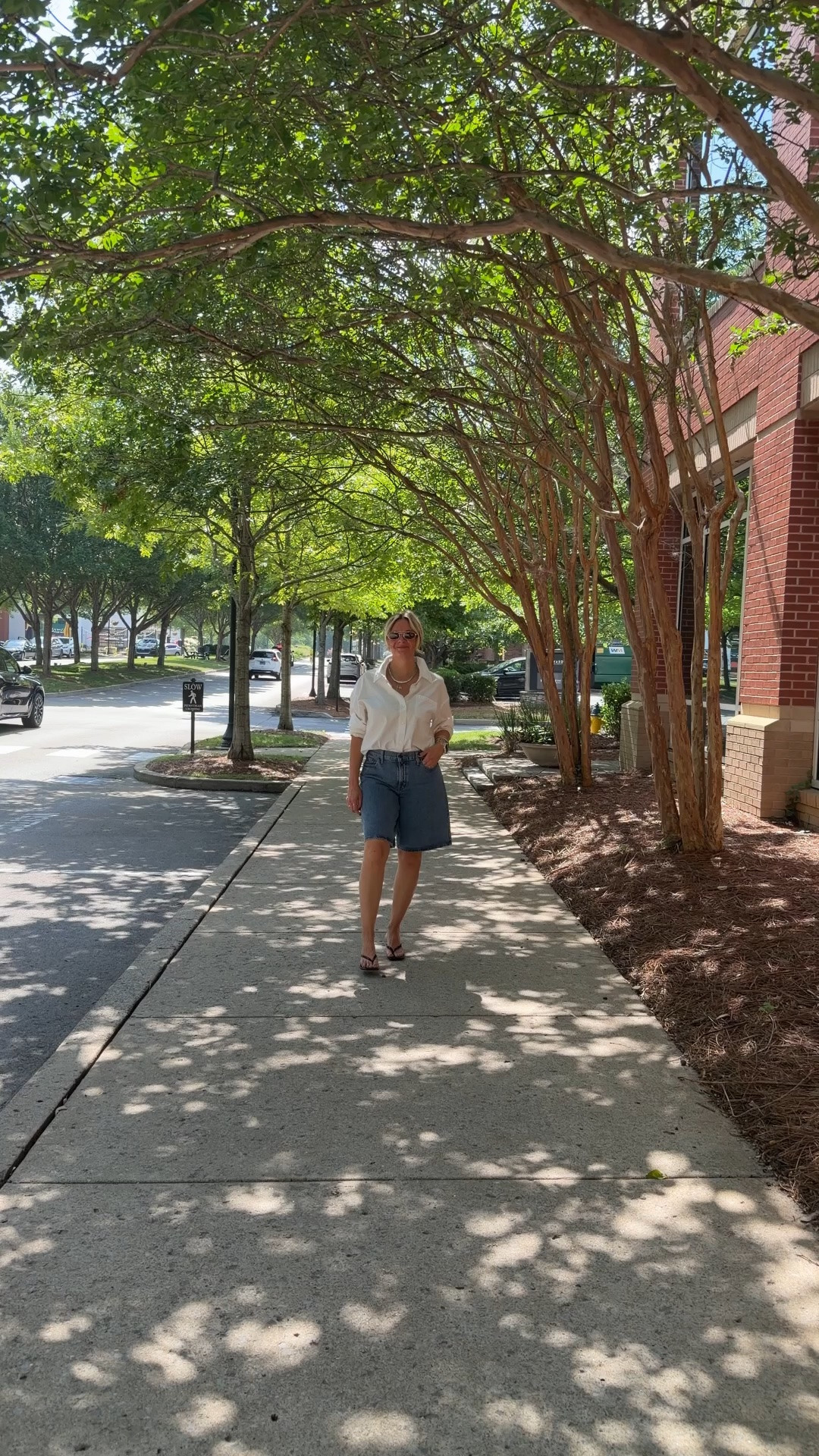 OOTD ✨ Oversized white button down + denim bermuda shorts + black thong kitten heel sandals. All from my own closet — linked the closest versions I could find. Everything shoppable below! 👇

#LTKdayinmylife #LTKootd #LTKOver40