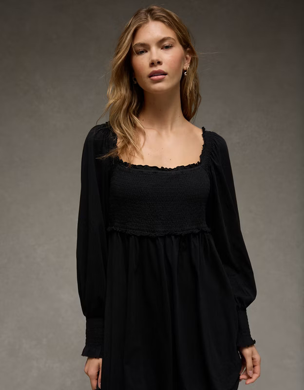 AE Smocked Puff Sleeve Mini Dress | American Eagle Outfitters (US & CA)