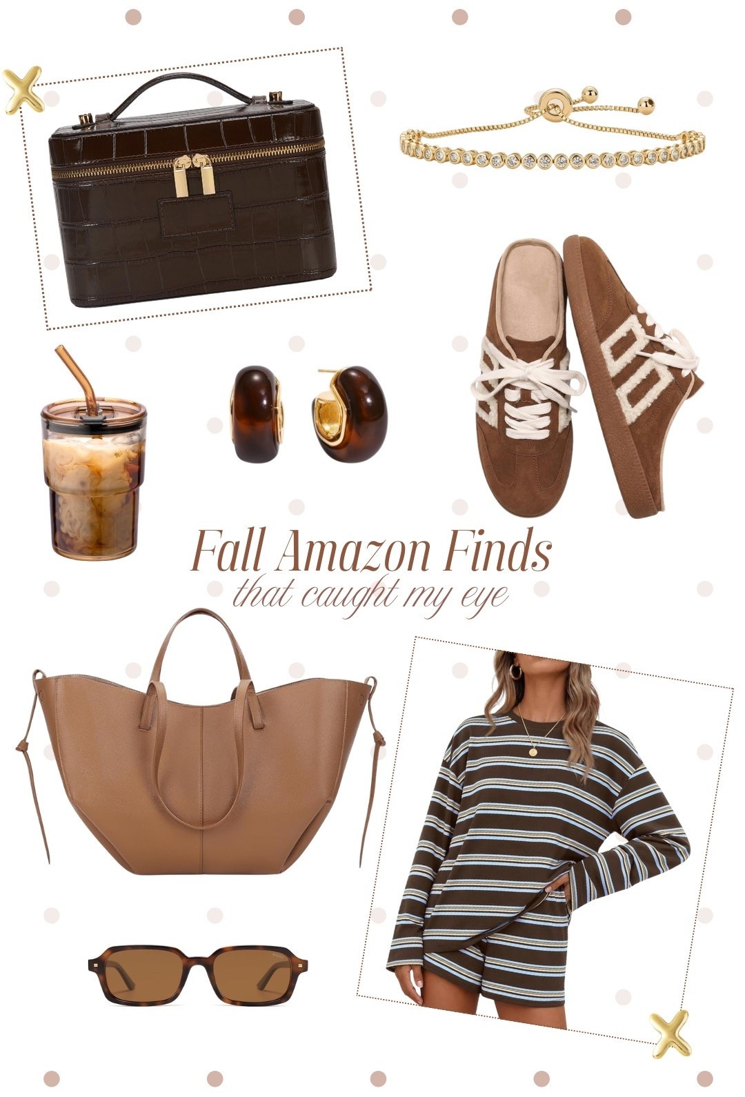 Amazon fall finds! Loving all things brown 🤎

Vanity case, makeup bag, brown handbag, autumn, mule shoes, striped set, tortoise sunglasses, neutrals, trending, polka dots, tennis bracelet, pavoi, coffee cup, fancythingsblog

#LTKSeasonal #LTKootd #LTKgrwm