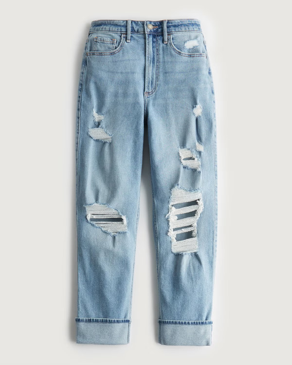 Women's Curvy Ultra High-Rise Ripped Light Wash Vintage Ankle Straight Jeans | Women's Up To 60% ... | Hollister (US)
