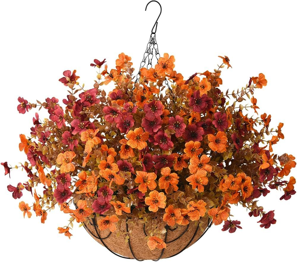 Artificial Fake Fall Hanging Plants Flowers Basket, Faux Silk Daisy in Planter Realistic UV Resis... | Amazon (US)