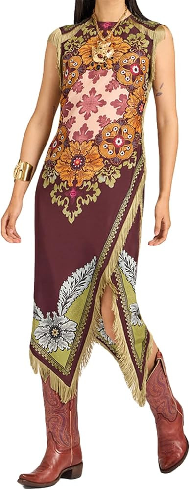 Recious Womens Sexy Sleeveless Tassel Printed Bodycon High Low Hem Party Clubwear Dress | Amazon (US)