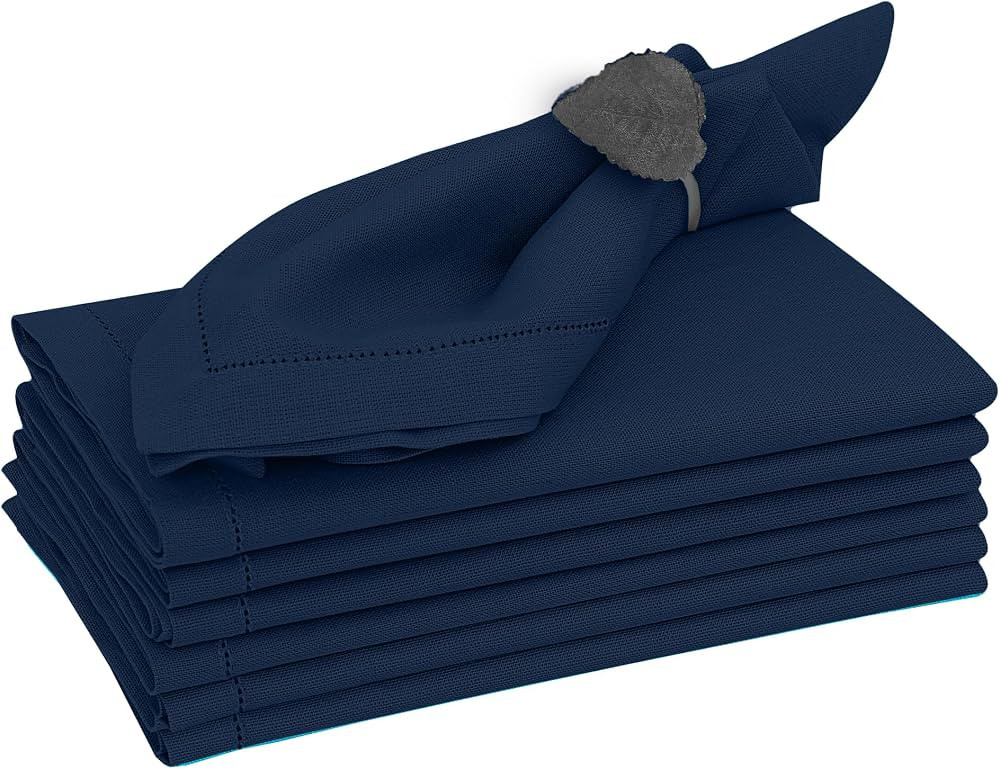 Ruvanti Premium Linen Napkins Set of 6-20x20 Inch, Classic Hemstitch, Mitered Corner Cloth Napkin... | Amazon (US)
