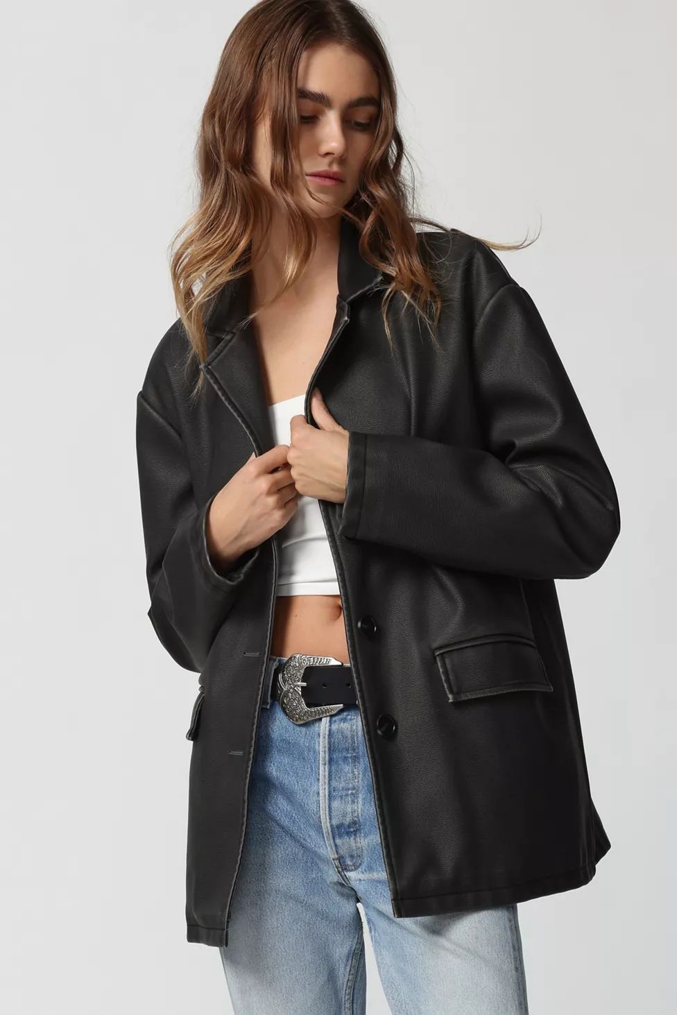 UO Rue Faux Leather Overcoat | Urban Outfitters (US and RoW)