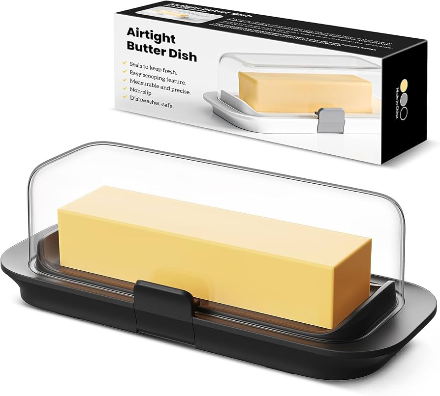 Butter Dish with Lid for Countertop and Refrigerator Door Shelf, Airtight Butter Keeper Container... | Amazon (US)