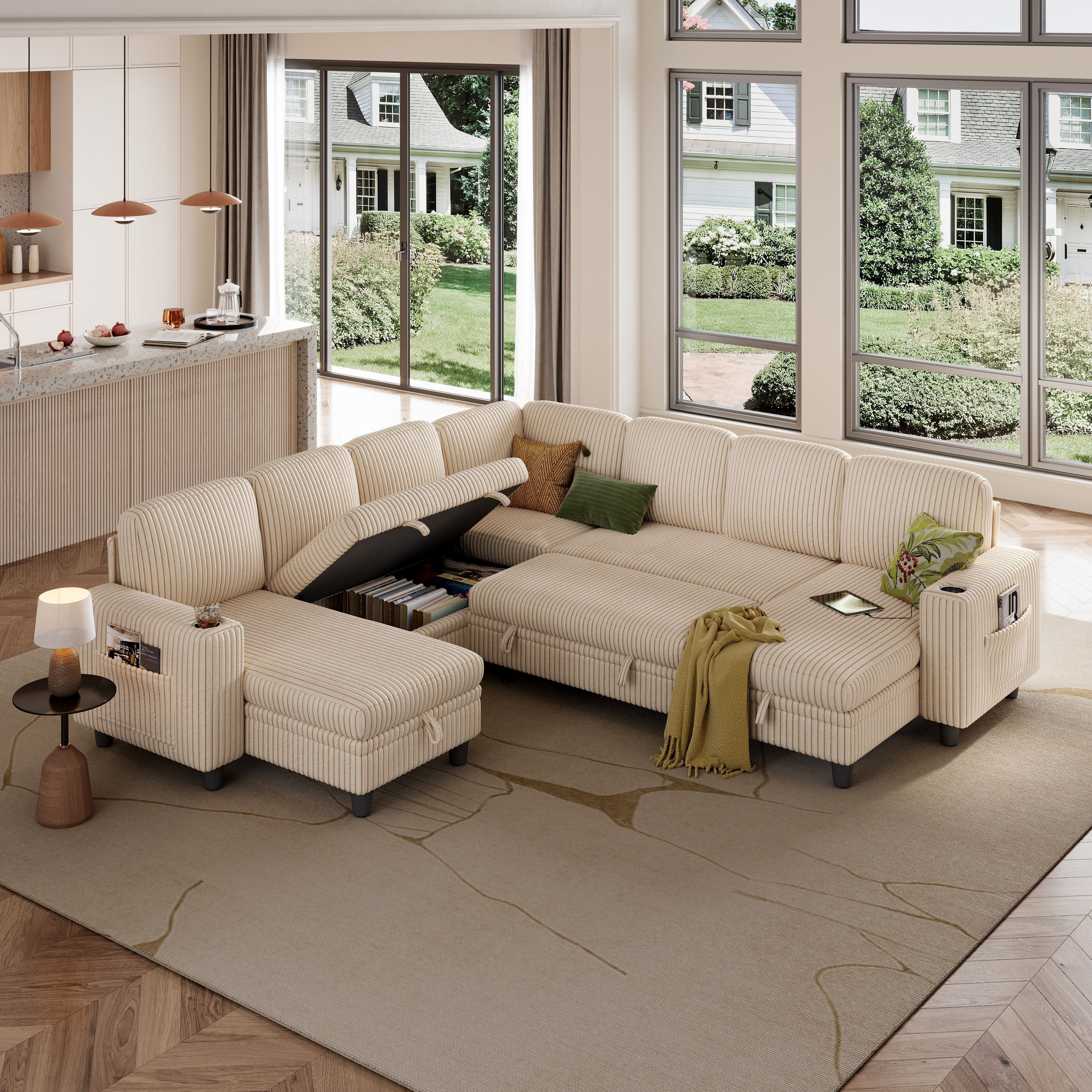 Linsy Home Storage Sectional Sleeper Sofa with Pull Out Bed, 9 Seat Modular Sectional Sofa with w... | Walmart (US)