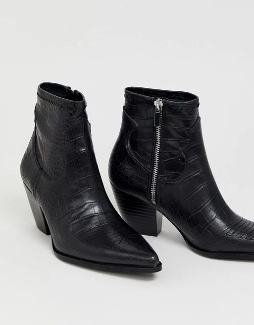 Bershka - Bottines à talon effet croco style western - Noir | ASOS FR