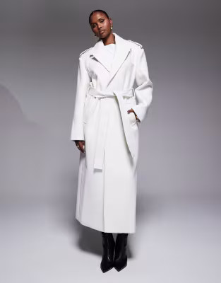 JLUXLABEL Savannah formal belted maxi coat in ivory | ASOS | ASOS (Global)