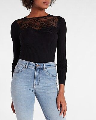 Lace Insert Fitted Sweater | Express