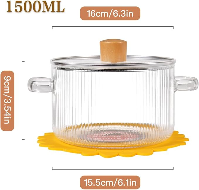 Clear Glass Cooking Pot With Lid And Brush On Stove - 1.5L(51oz) Borosilicate Glass Simmer Pot Wi... | Amazon (US)