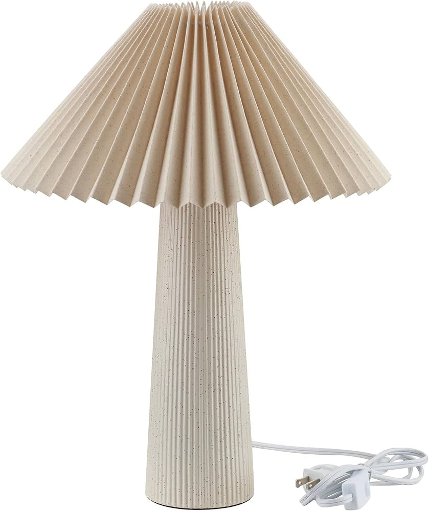 18" Ivory Pleated Shade Ribbed Ceramic Table Lamp – Modern Minimalist Desktop Lighting | Amazon (US)