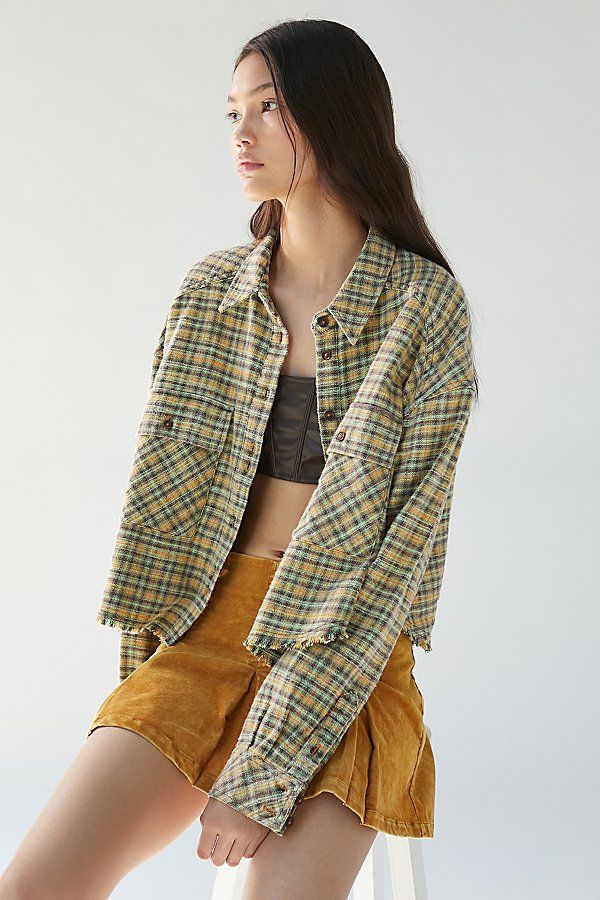 BDG Joey Flannel Cropped Button-Down Top | Urban Outfitters (US and RoW)