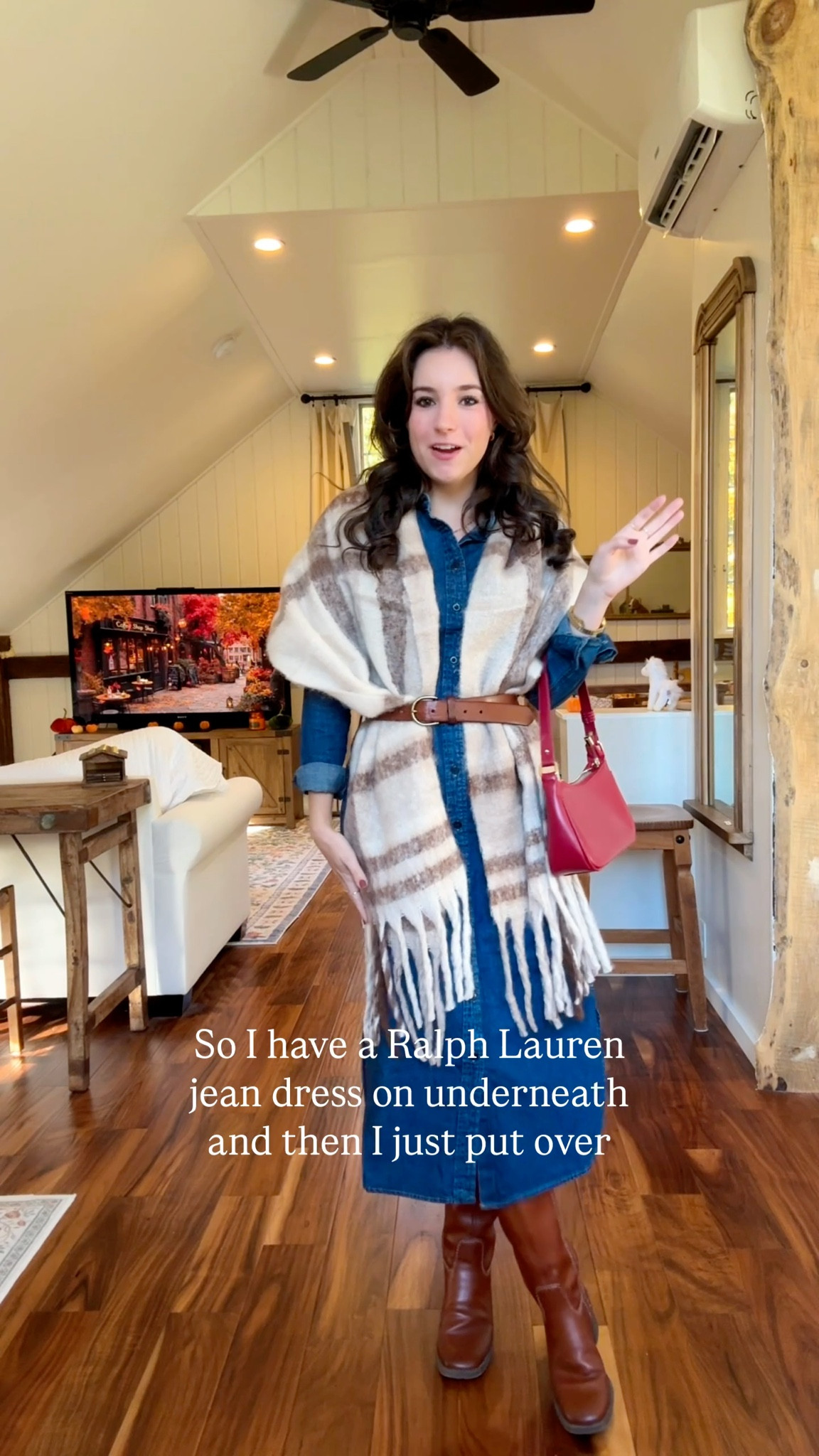 New england fall ralph lauren outfit of the day! Wearing XS in the dress and the knee high boots fit true to size! 🍁🐎🍂🪵☕️

#LTKSeasonal #LTKFindsUnder100 #LTKPetite