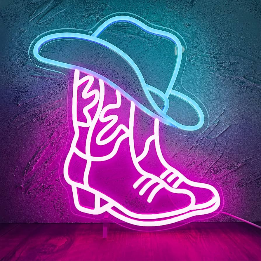 Manimo Cowboy Boot and Hat Neon Sign, LED Pink Cowgirl Boots Neon Sign Wall Decor, Pink Aesthetic... | Amazon (US)