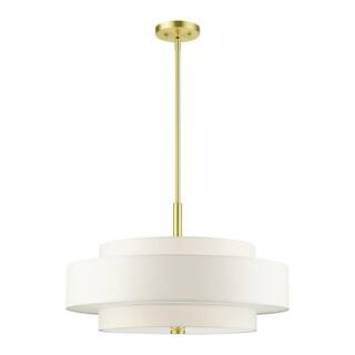 AVIANCE LIGHTING Mercury 5-Light Satin Brass Drum Pendant with Fabric Shade HD79564 - The Home De... | The Home Depot