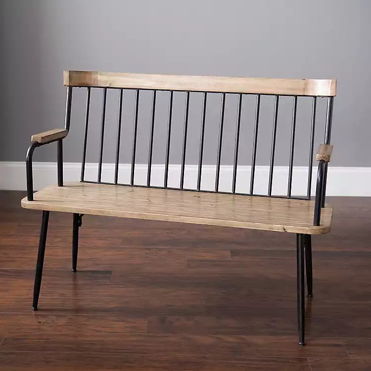 Wood and Metal Bench with Back | Kirkland's Home