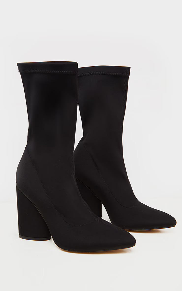 Black Chunky Block Heel Sock Boot | PrettyLittleThing US