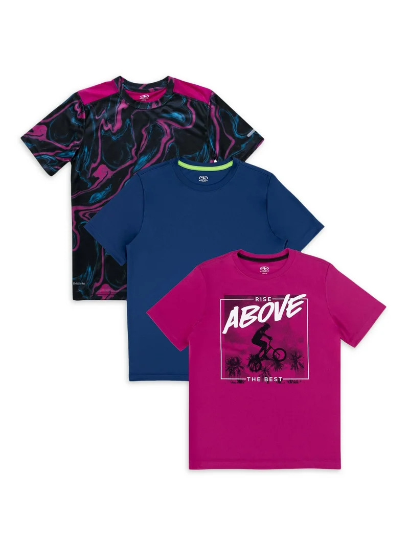 Athletic Works Boys Active Solid & Graphic Short Sleeve T-shirt, 3-Pack, Sizes 4-18 & Husky | Walmart (US)