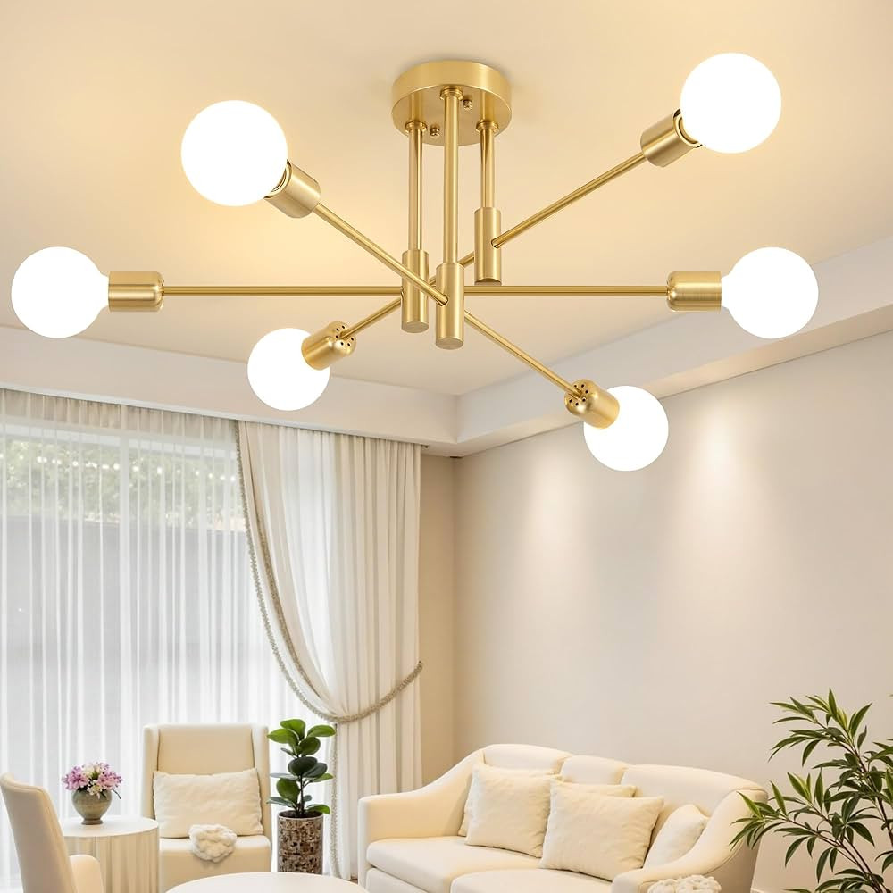 Biewalk Modern Chandelier Ceiling Light Fixture 6-Light Sputnik 31.18" Gold and Black Mid Century | Amazon (US)