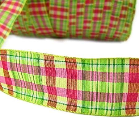 5 Yards Pink Green Yellow Plaid Wired Ribbon 1 1/2"W, Ribbon for Craft and Accessories | Amazon (US)