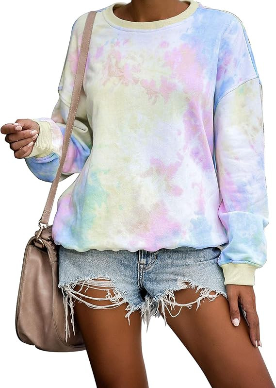 luvamia Women Casual Tie Dye Sweatshirts Long Sleeve Loose Pullover Shirts Tops | Amazon (US)