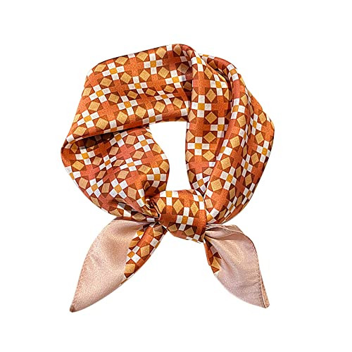 FEIBOON Mulberry Silk Scarfs Neck Scarf 21"x21" Small Square Scarfs hair scarf bandana for Women Gift Packed (orange Simple pattern) | Amazon (US)