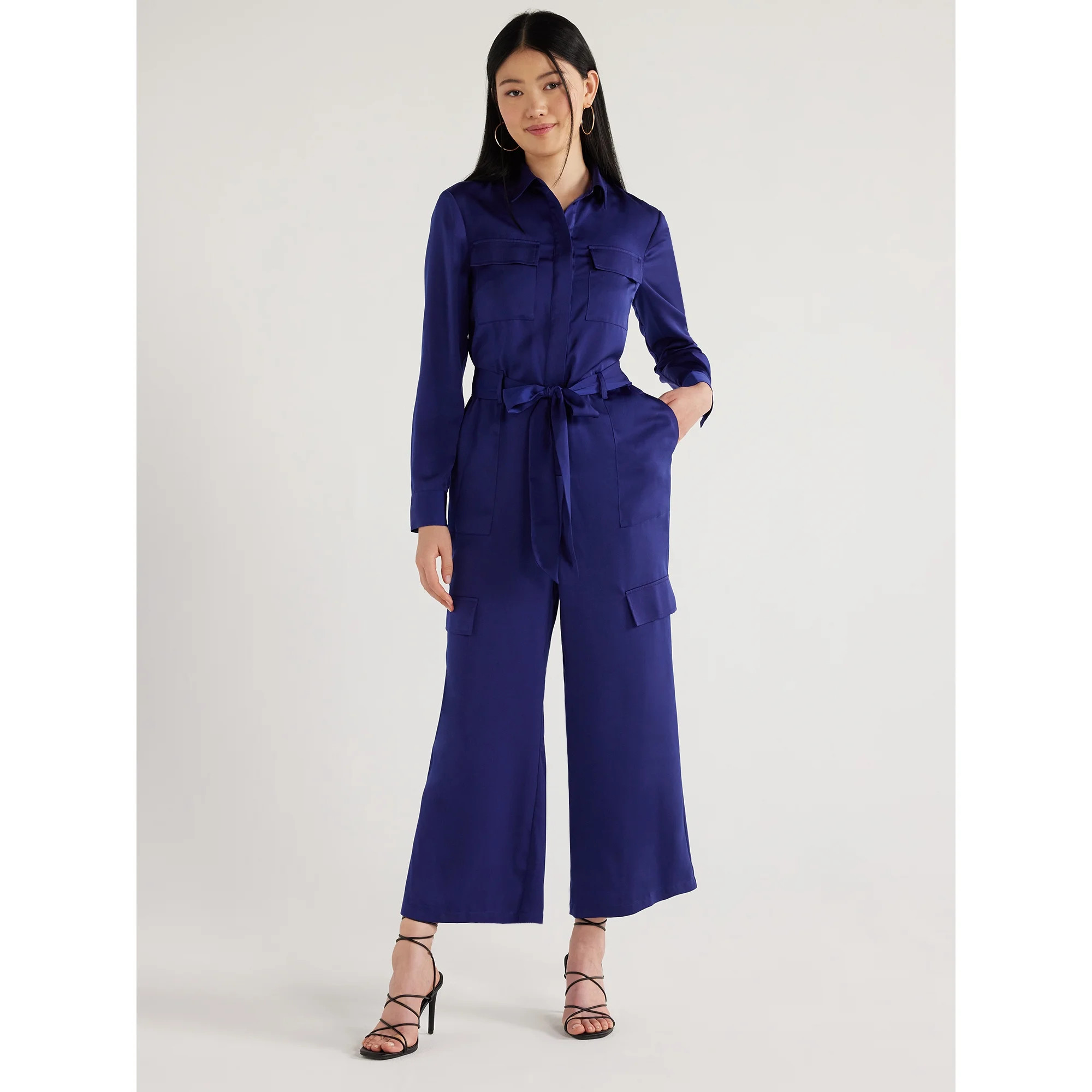 Scoop Women's Satin Wide Leg Jumpsuit, Sizes XS-XXL | Walmart (US)