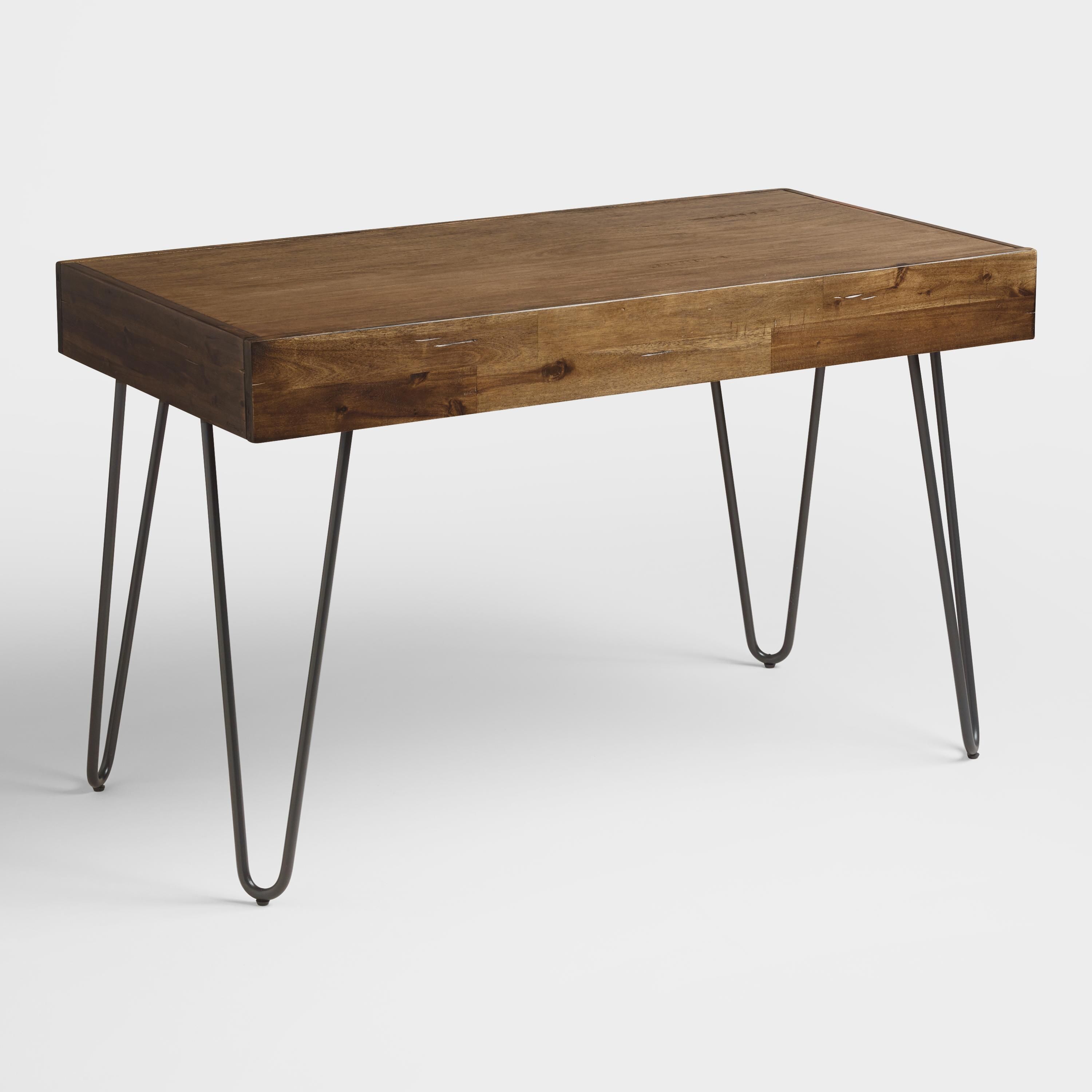 Wood and Black Metal Flynn Hairpin Desk | World Market