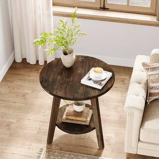 BYBLIGHT Kerlin 23.62 in. Brown Round Solid Wood End Table Sofa Side Table Nightstand with Storag... | The Home Depot