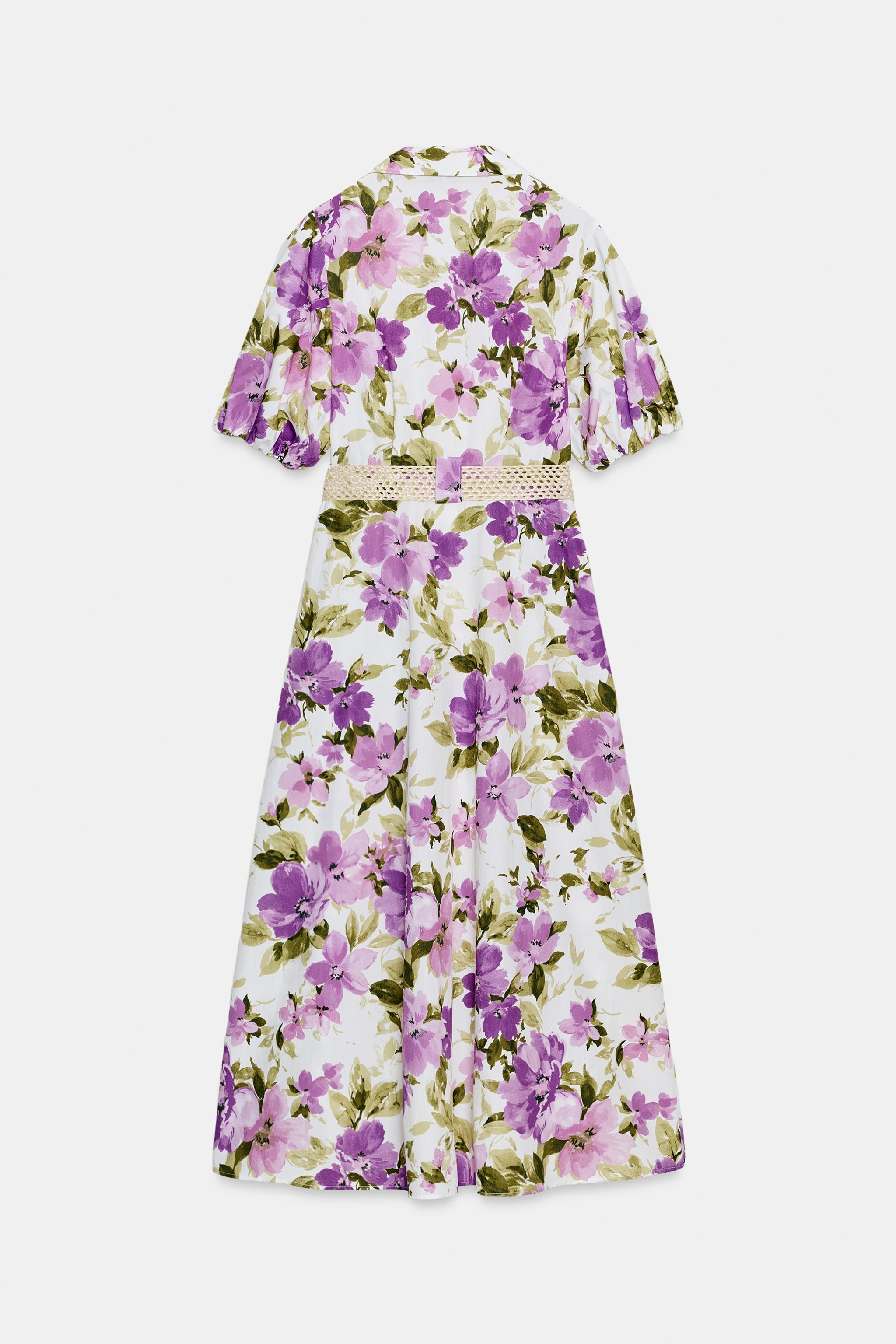 FLORAL PRINT BELTED MIDI DRESS | Zara US