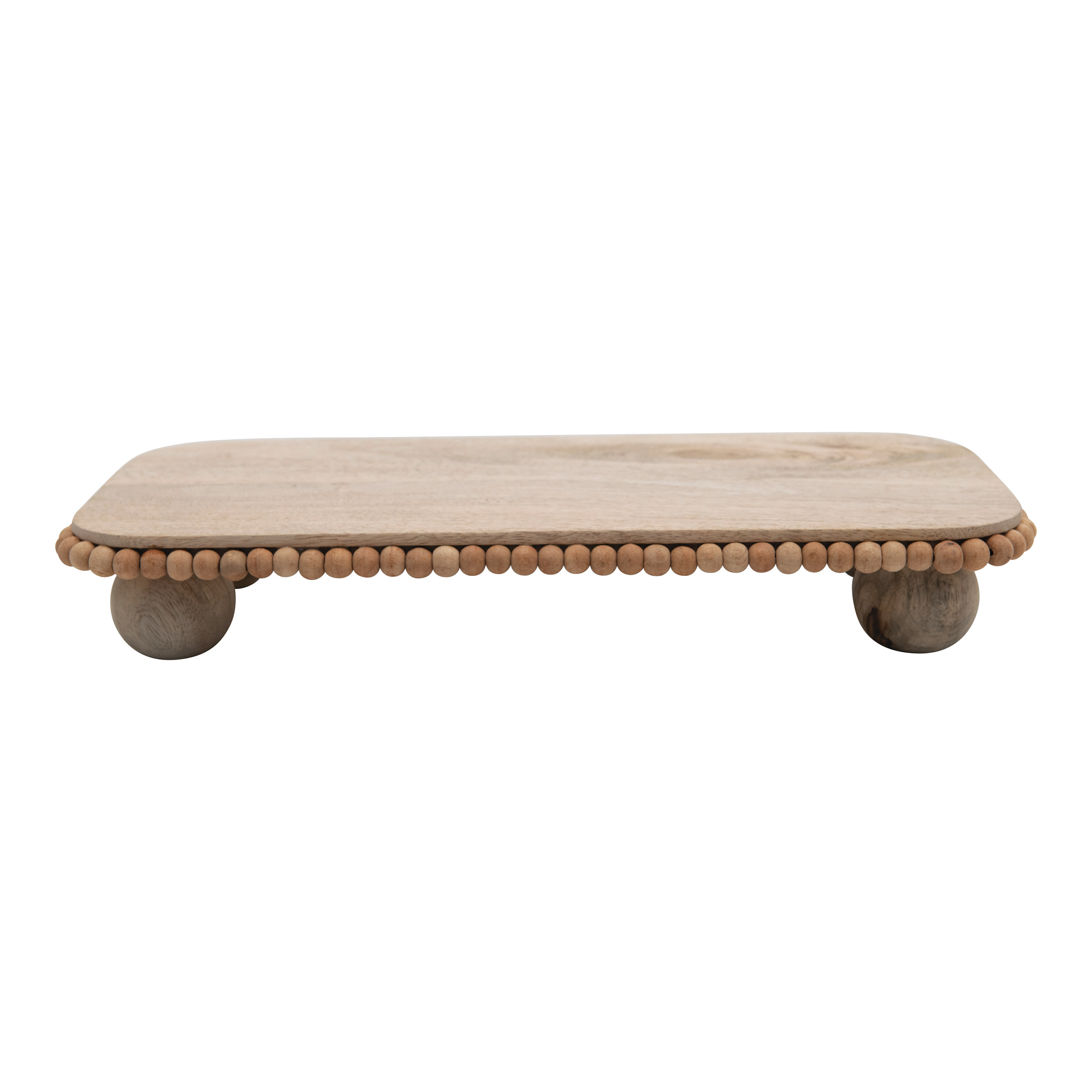 Mango Wood Pedestal with Wood Beads, Natural Colored - Creative Co-Op | Havenly | Havenly