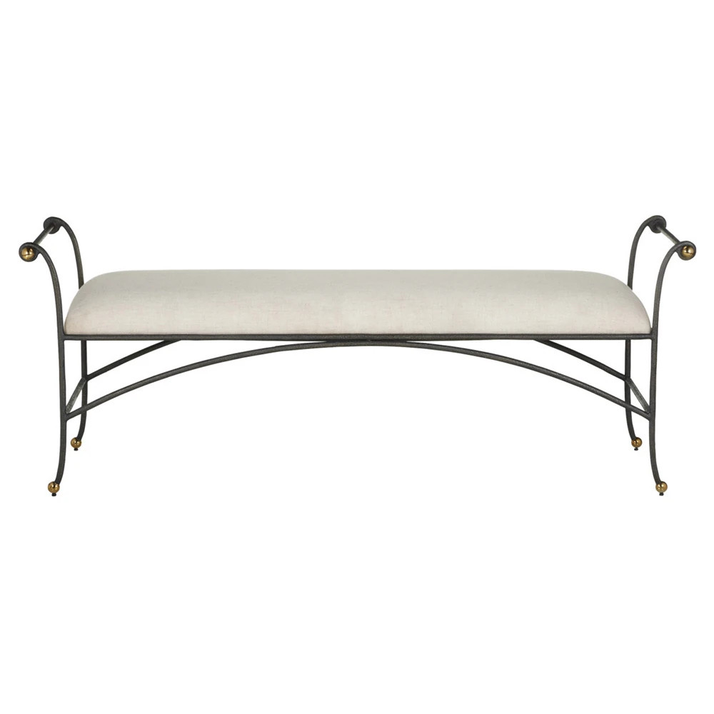 Nicole Updated Traditional Beige Performance Black Steel Bedroom Bench | Kathy Kuo Home