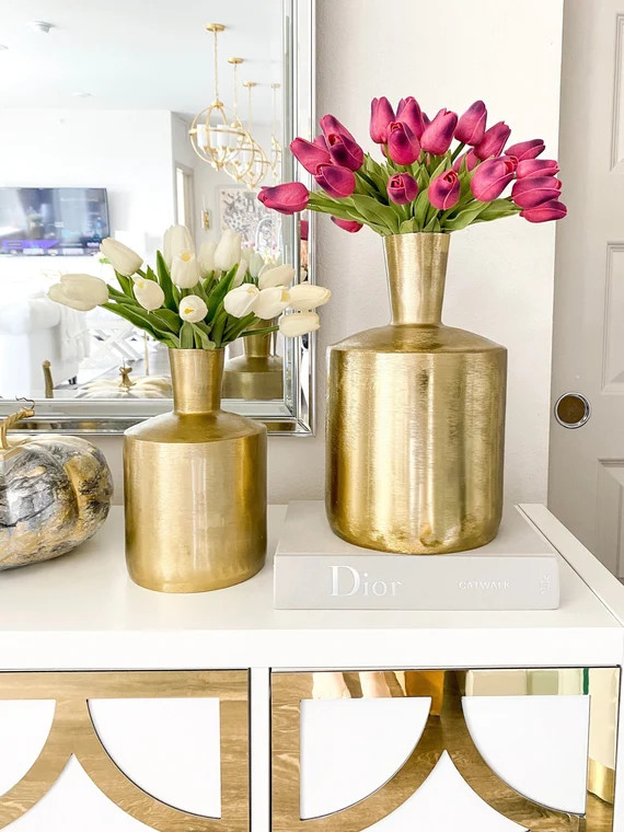 Gold Brass Vase, Gold Etched Vase, Gold Flower Vase | Etsy (US)