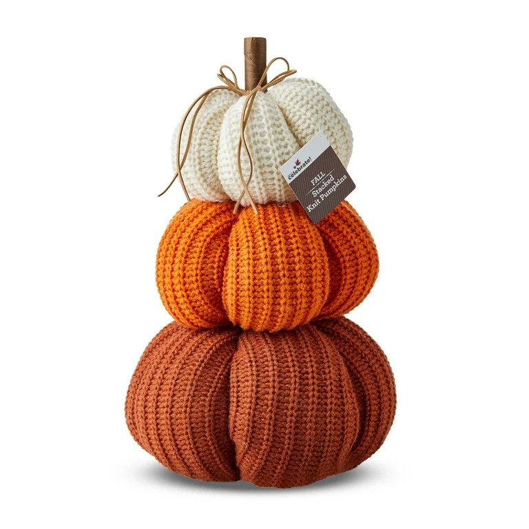 Stacked Yarn Pumpkins Tabletop Decor, Multicolor, 14", Fall by Way To Celebrate | Walmart (US)