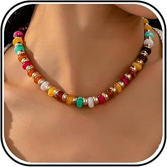 Chunky Resin Beaded Necklace for Women Colorful Statement Necklace Summer Beach Jewelry Summer Va... | Amazon (US)