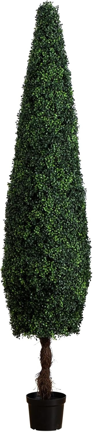 Nearly Natural 8-FT Artificial Boxwood Topiary Tree for Indoor/Outdoor Decoration, Faux Boxwood Tower Topiary Cone Shaped Plant Decorating Hedge, UV Resistant with Black Nursery Pot | Amazon (US)