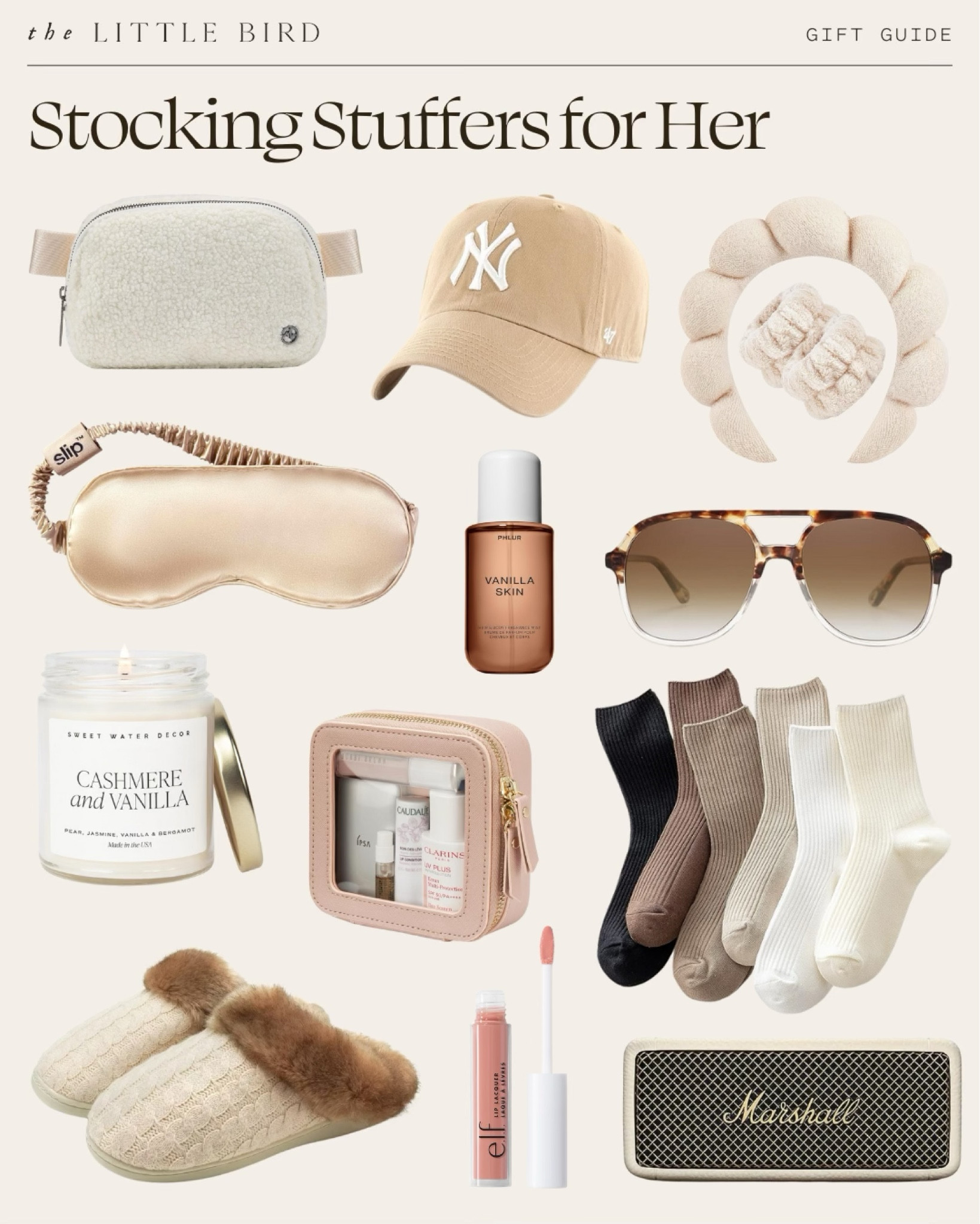 Stocking stuffers for her that she’ll actually use! Treat her to cozy essentials like sherpa pouches, knit slippers, and neutral socks, or elevate her routine with a satin eye mask, Vanilla Skin perfume, and a travel-sized skincare set. Add a touch of fun with a Marshall speaker, tortoise sunglasses, and a chic Yankees cap. These thoughtful picks are perfect for every woman on your list!


#LTKFindsUnder50 #LTKHoliday #LTKGiftGuide
