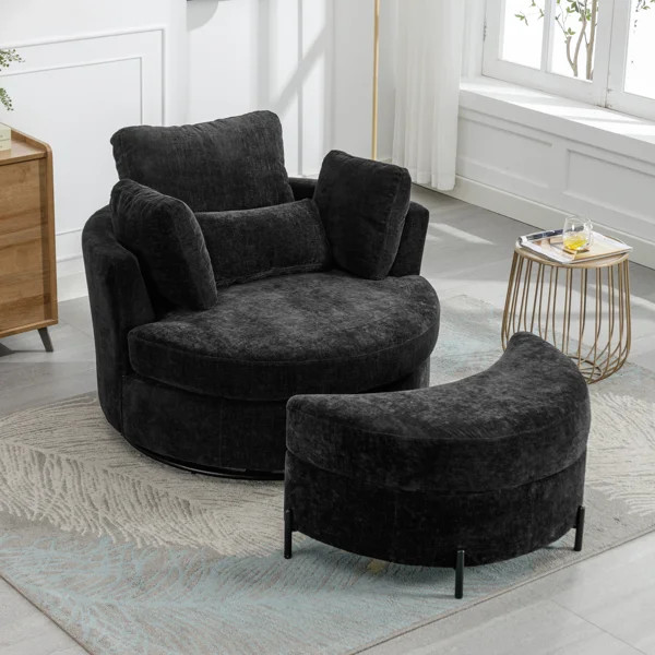 Kenmari 42.3" W Swivel Barrel Chair and Ottoman | Wayfair North America