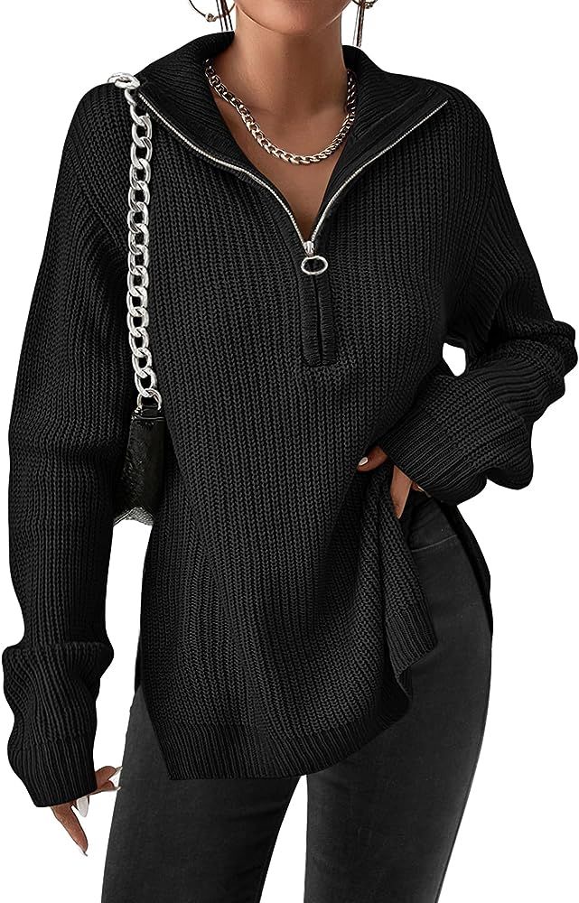 Women's Fashion 2023 Fall Quarter Zip Pullover Long Sleeve Oversized Knit Sweater Tops | Amazon (US)
